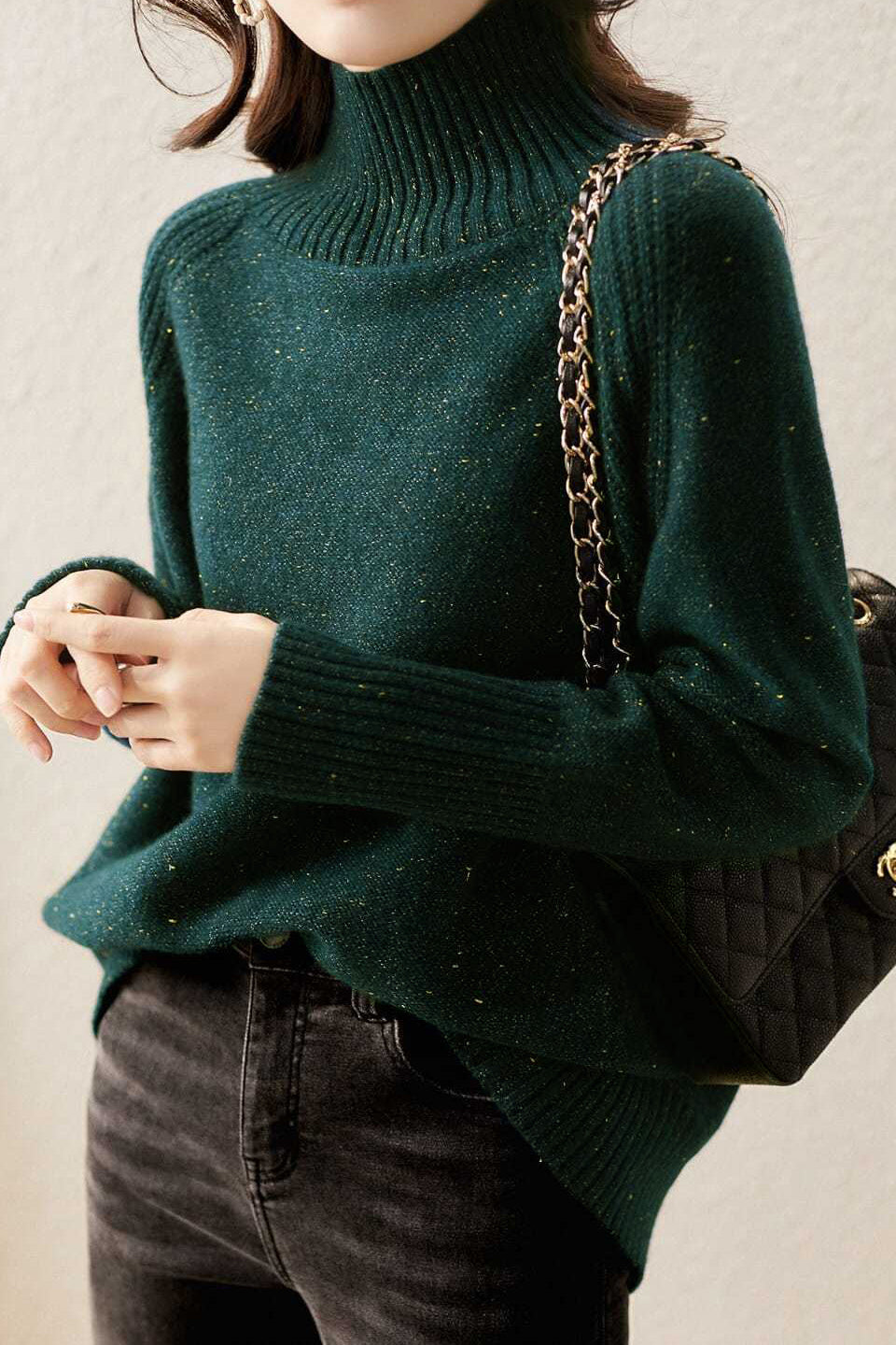 Solid Color Turtleneck Knit - liwisi