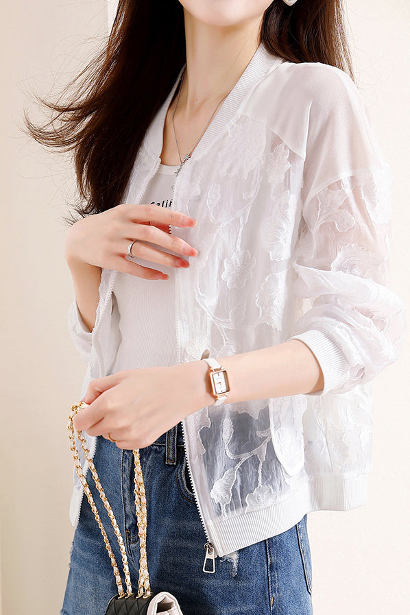 Embroidered Jacquard Drop Shoulder Sun Protection Sukajan - liwisi