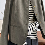 ラウンドネックストレートテーラードジャケット 裏地付 2色入 - liwisi