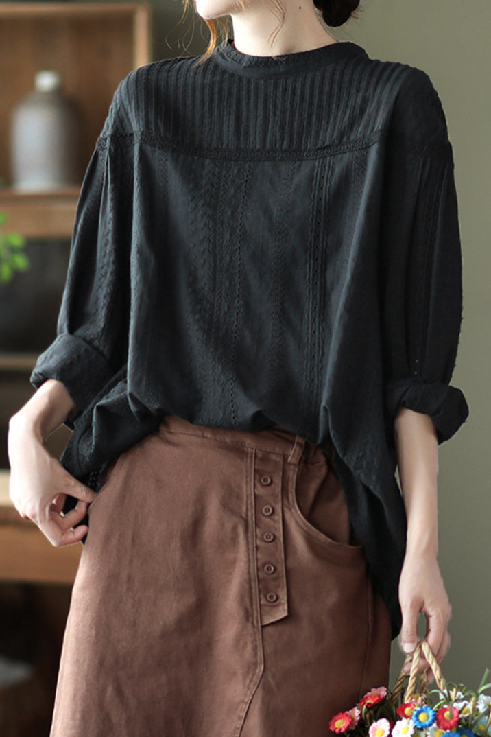Pintuck Cape Shoulder Jacquard Blouse - 2 Colors Available - liwisi