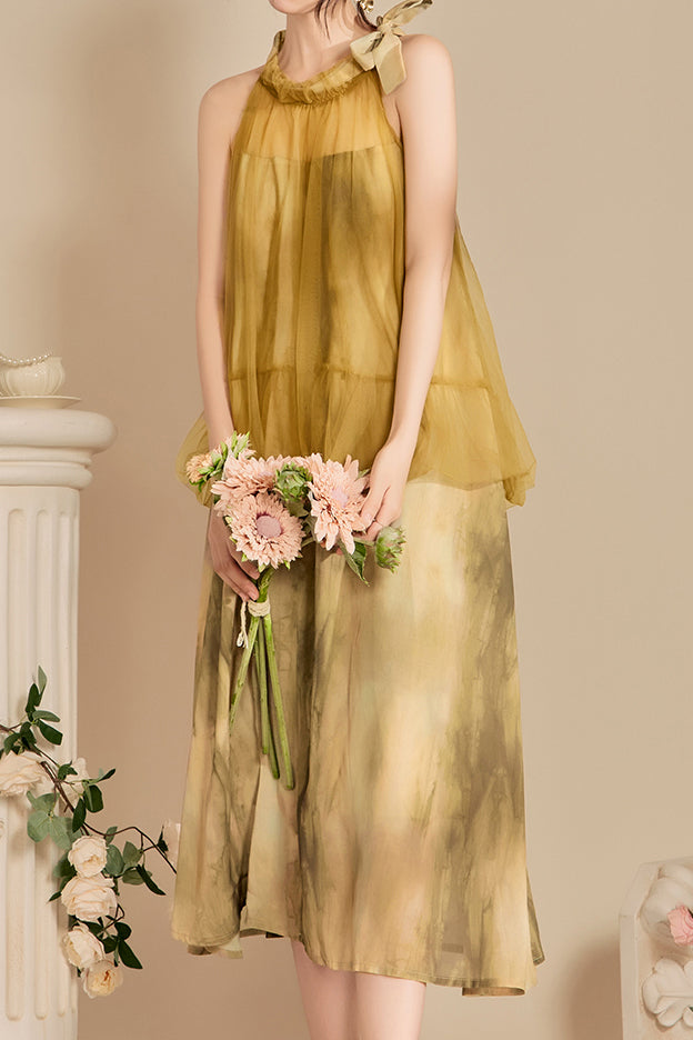 Halter Neck Tulle Contrast Ombre Long Dress with Lining - 3 Colors Available - liwisi