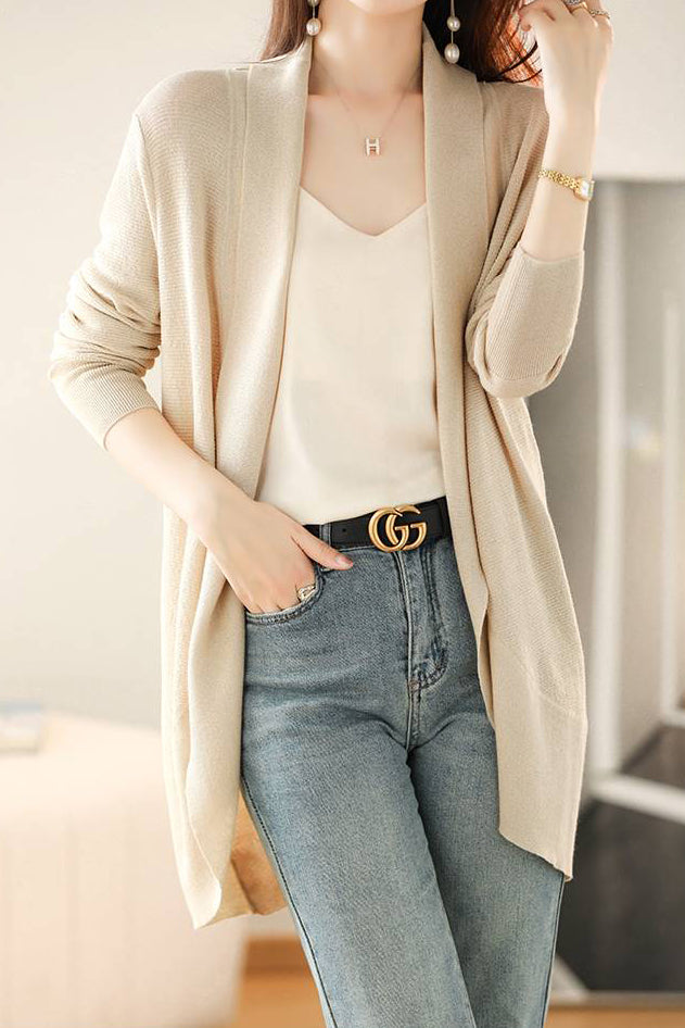 V-Neck Casual Layered Knit Cardigan - 2 Colors Available - liwisi