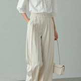 Scalloped V-Neck Embroidered Lace Contrast Puff Blouse - liwisi