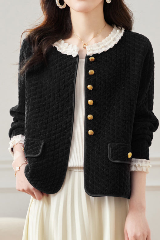 Elegant Ruffled Collar Pearl Decor Jacket - 3 Colors Available - liwisi