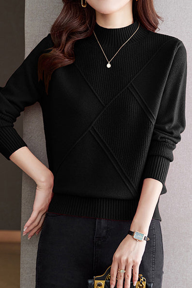 Bottle Neck Casual Jacquard Knit - 4 Colors Available - liwisi