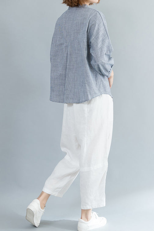 Skipper Collar Check Pattern Three-Quarter Sleeve Shirt - 2 Colors Available - liwisi