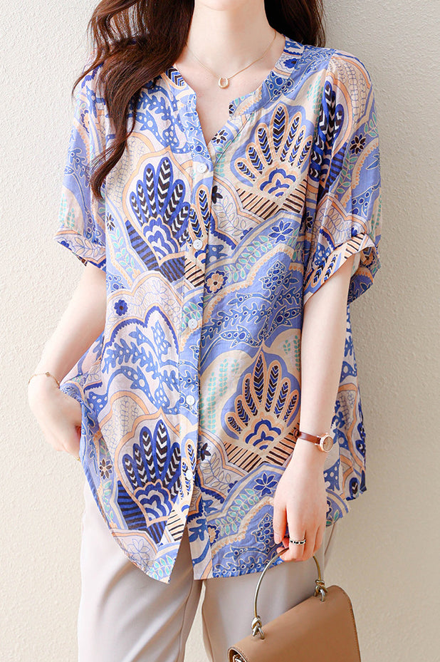 Skipper Collar Printed Short Sleeve Tunic - liwisi