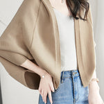 Plain Batwing Sleeve Hooded Knit Cardigan - liwisi