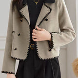 Elegant Temperament Color-Block Lapel Double-Faced Wool Coat