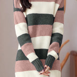 Casual Loose Pullover Color-Block Knitted Dress