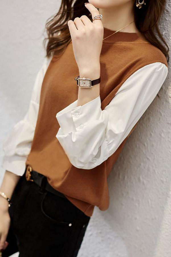 Minimalist Knit Patchwork Shirt - liwisi