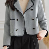 Elegant Temperament Color-Block Lapel Double-Faced Wool Coat