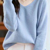Minimalist V-Neck Long-Sleeve Pullover Knitted Top
