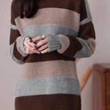 Casual Loose Pullover Color-Block Knitted Dress