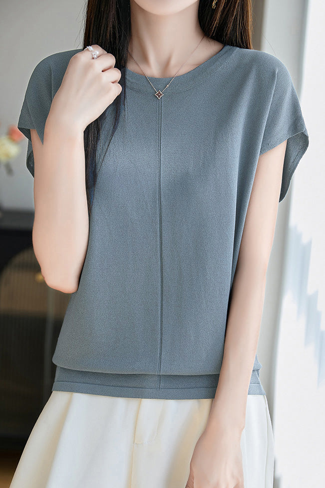 Minimalist versatile round neck top - liwisi