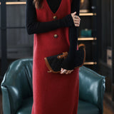 Casual Versatile V-Neck Sleeveless Pullover Knitted Dress