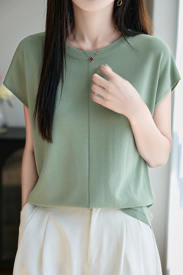 Minimalist versatile round neck top - liwisi