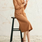 二点セット Vネックフリンジ装飾ニットトップス+フリンジ装飾ロングフレアスカート 3色入 - liwisi