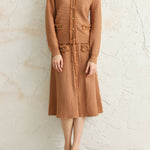 二点セット Vネックフリンジ装飾ニットトップス+フリンジ装飾ロングフレアスカート 3色入 - liwisi