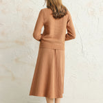 二点セット Vネックフリンジ装飾ニットトップス+フリンジ装飾ロングフレアスカート 3色入 - liwisi