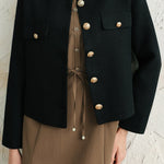 ラウンドネックフラップ装飾ジャケット 裏地付 2色入 - liwisi