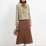 ボウタイカラーサテン切替ツイードジャケット 裏地付 2色入 - liwisi