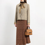 ボウタイカラーサテン切替ツイードジャケット 裏地付 2色入 - liwisi