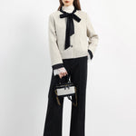 ボウタイカラーサテン切替ツイードジャケット 裏地付 2色入 - liwisi