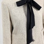 ボウタイカラーサテン切替ツイードジャケット 裏地付 2色入 - liwisi