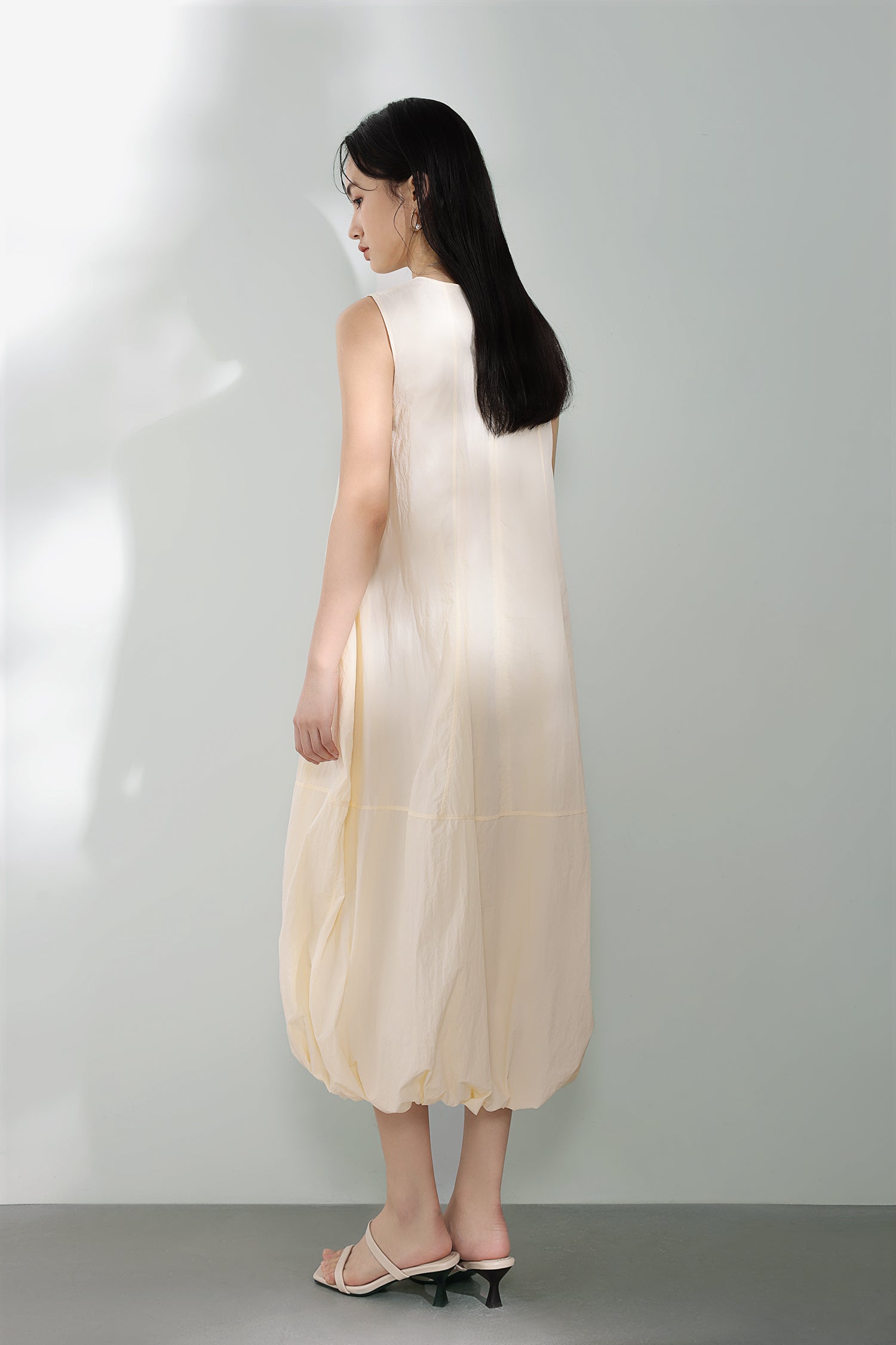 Round Neck Long Balloon Tank Dress with Lining - liwisi