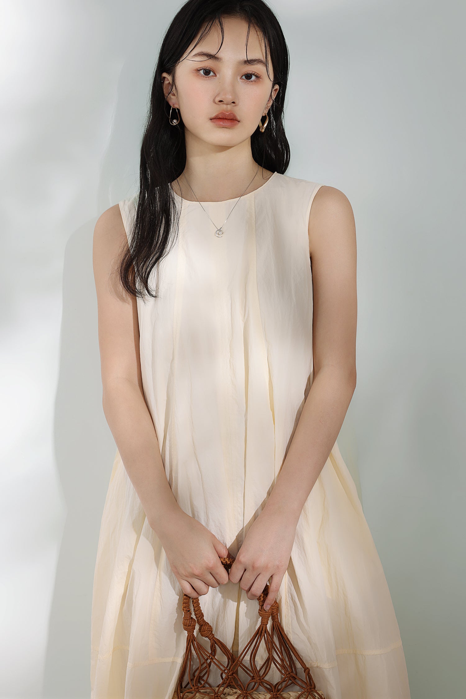 Round Neck Long Balloon Tank Dress with Lining - liwisi