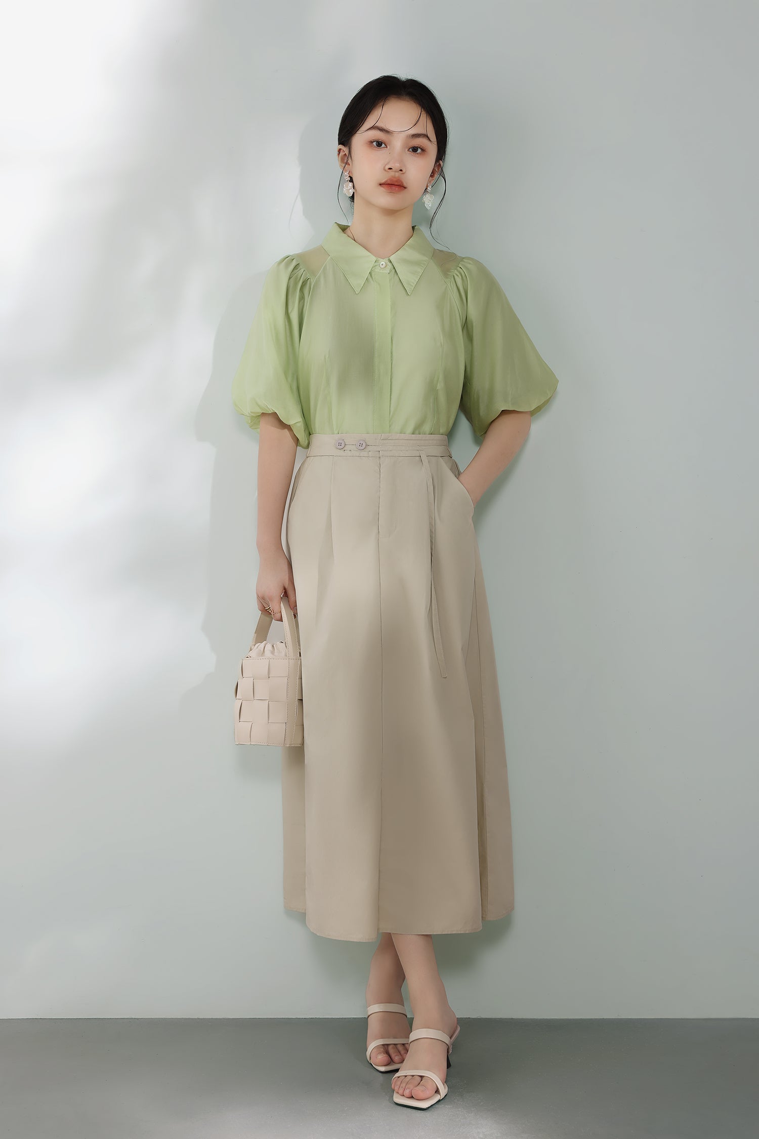 Raglan Balloon Sleeve Placket Shirt with Lining - 3 Colors Available - liwisi