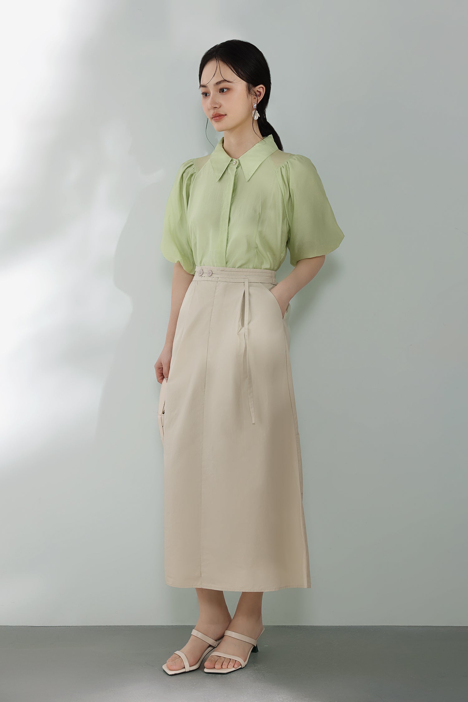 Raglan Balloon Sleeve Placket Shirt with Lining - 3 Colors Available - liwisi
