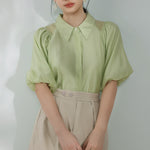 Raglan Balloon Sleeve Placket Shirt with Lining - 3 Colors Available - liwisi