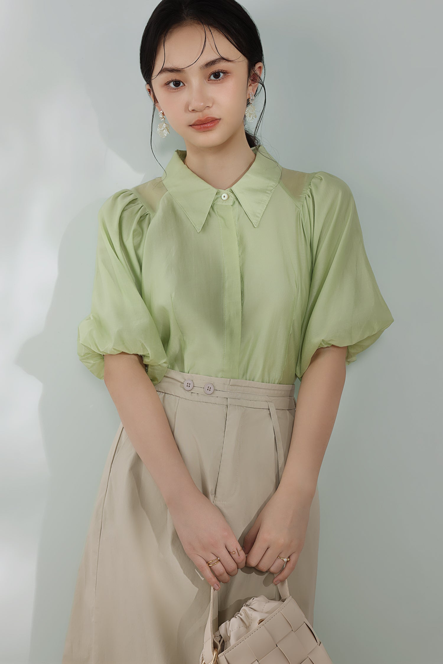 Raglan Balloon Sleeve Placket Shirt with Lining - 3 Colors Available - liwisi