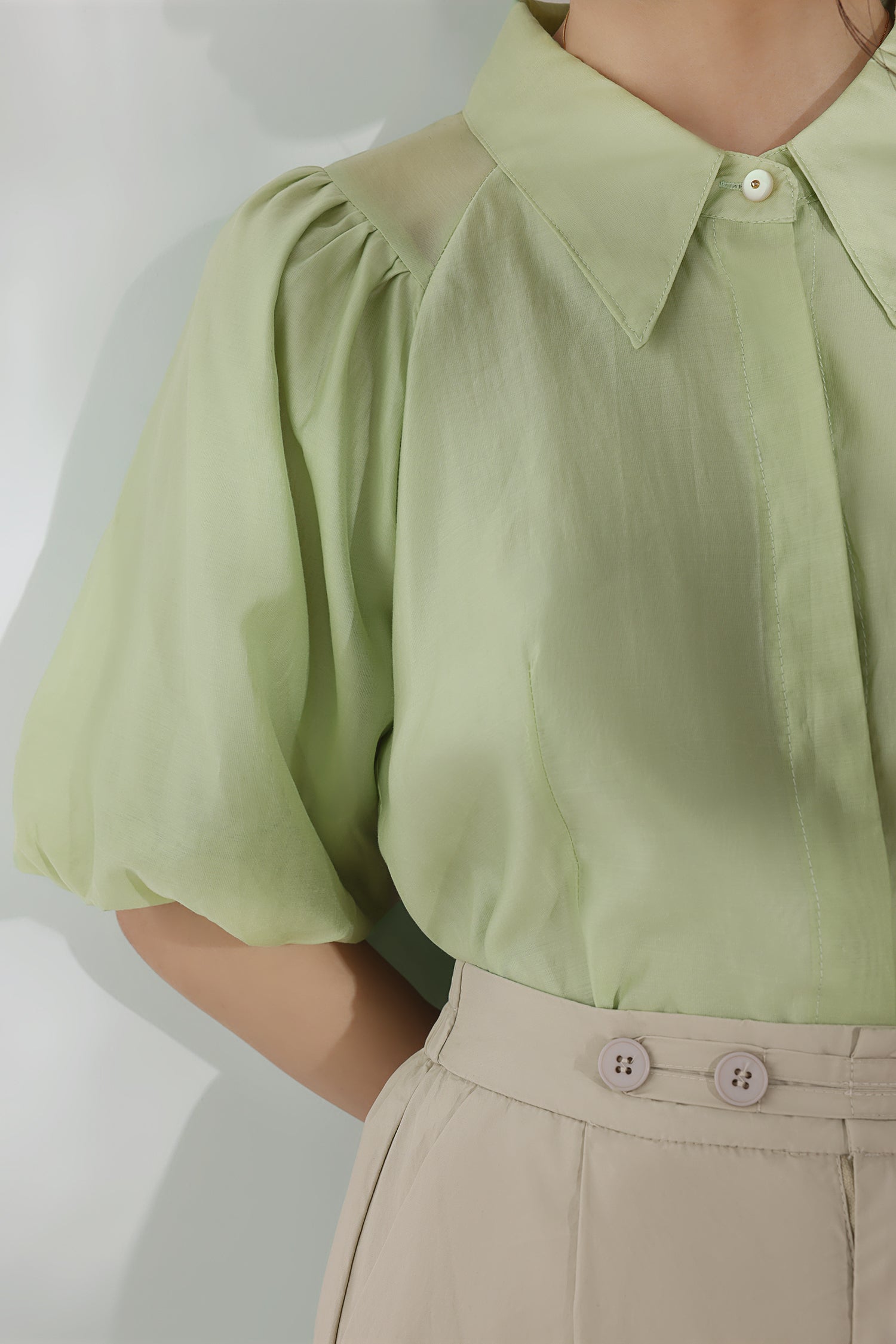 Raglan Balloon Sleeve Placket Shirt with Lining - 3 Colors Available - liwisi