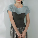 Bi-Color Contrast Casual Knit Top - 3 Colors Available - liwisi