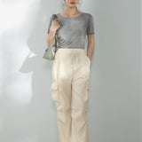 Drawstring hem maxi cargo pants, available in four colors - liwisi