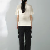 Round Neck Embossed Striped T-Shirt - 2 Colors Available - liwisi