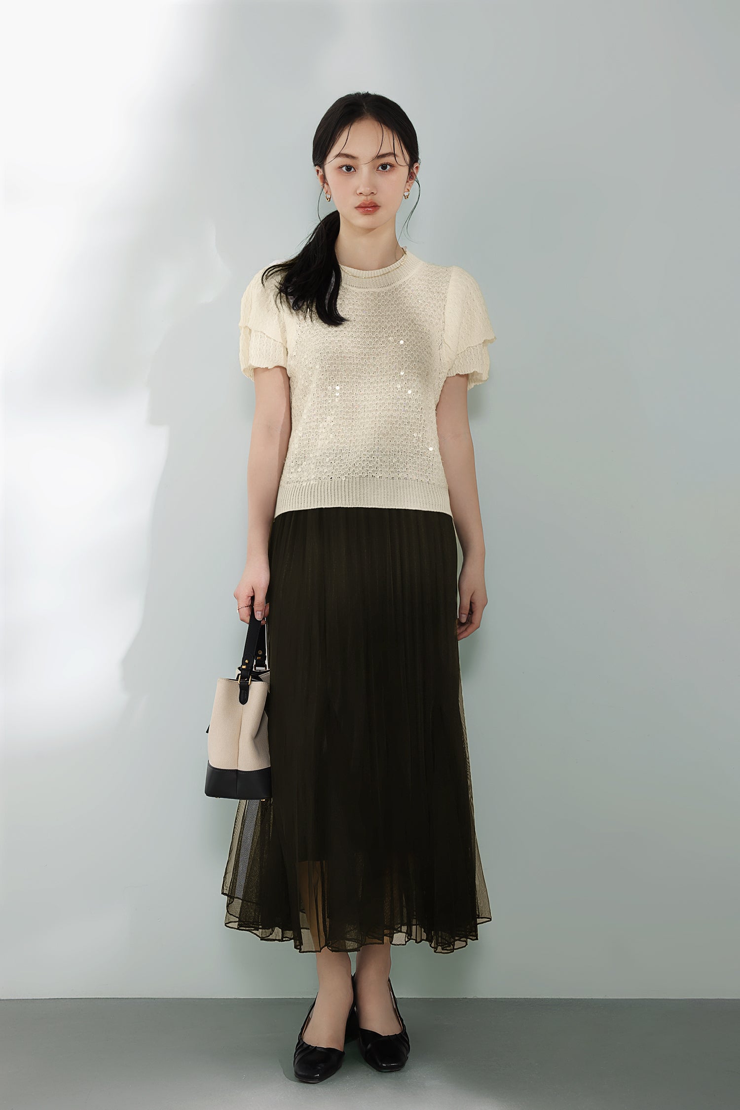Round Neck Glitter Decor Double Sleeve Knit - 3 Colors Available - liwisi