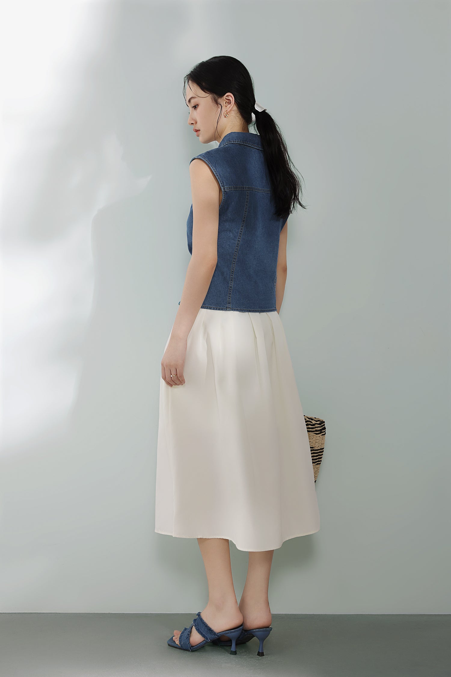 Skipper Collar Gathered Denim Gilet - liwisi