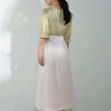 Front Cut-Out Rhinestone Decor Sheer Sleeve Blouse - 2 Colors Available - liwisi