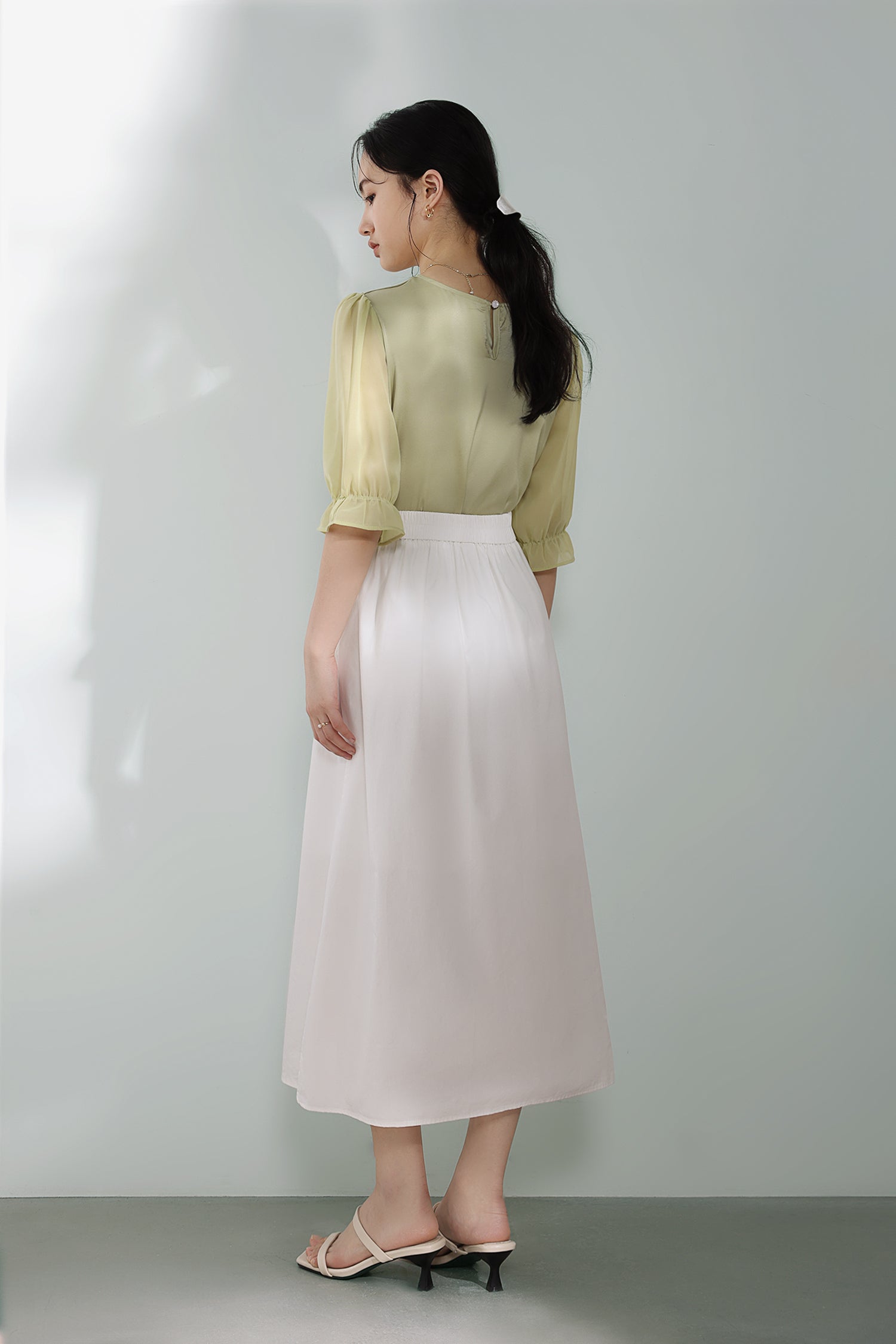 Front Cut-Out Rhinestone Decor Sheer Sleeve Blouse - 2 Colors Available - liwisi