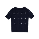 Pentagram Embroidery Openwork Knit Top - 2 Colors Available - liwisi