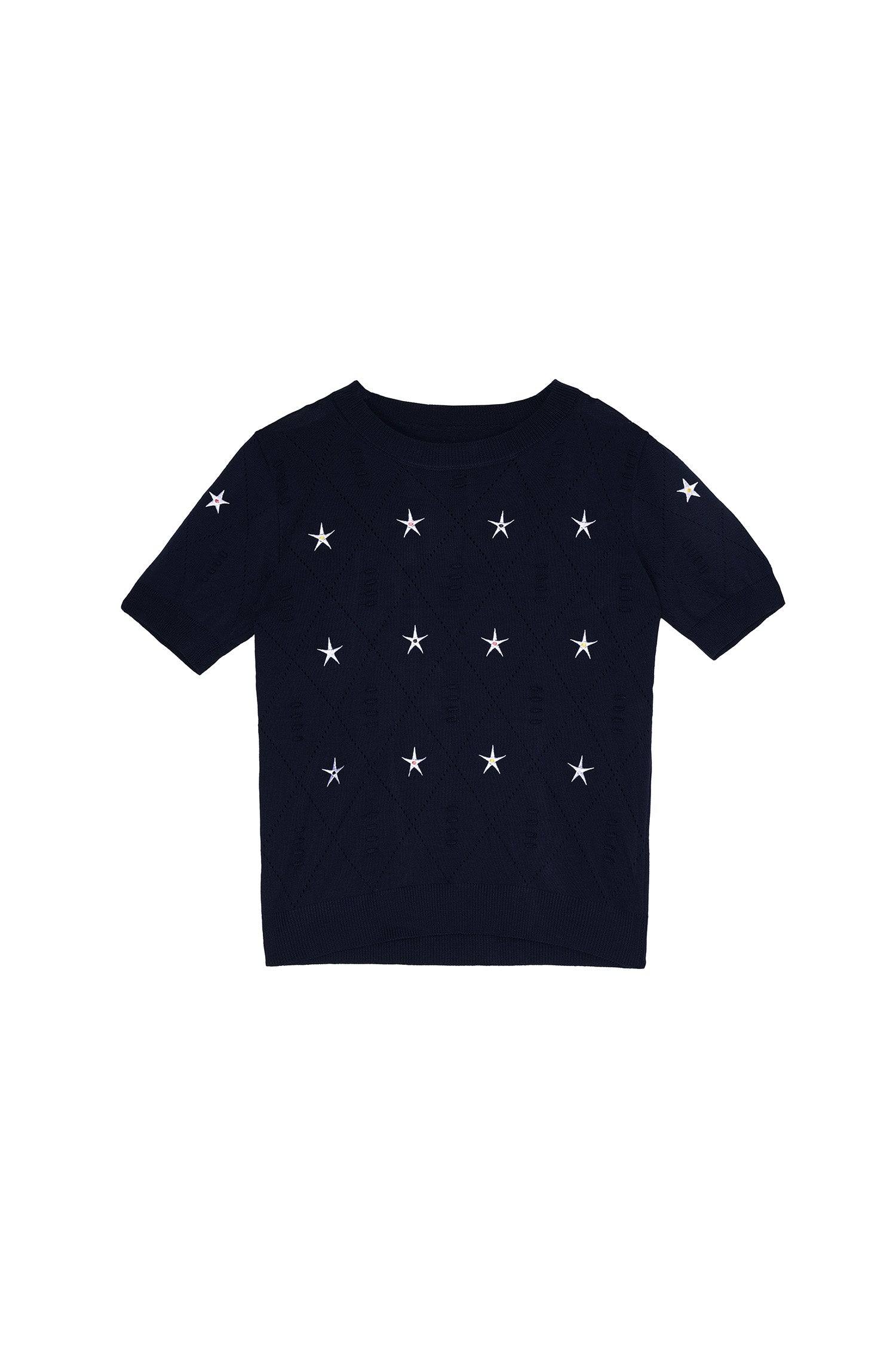 Pentagram Embroidery Openwork Knit Top - 2 Colors Available - liwisi
