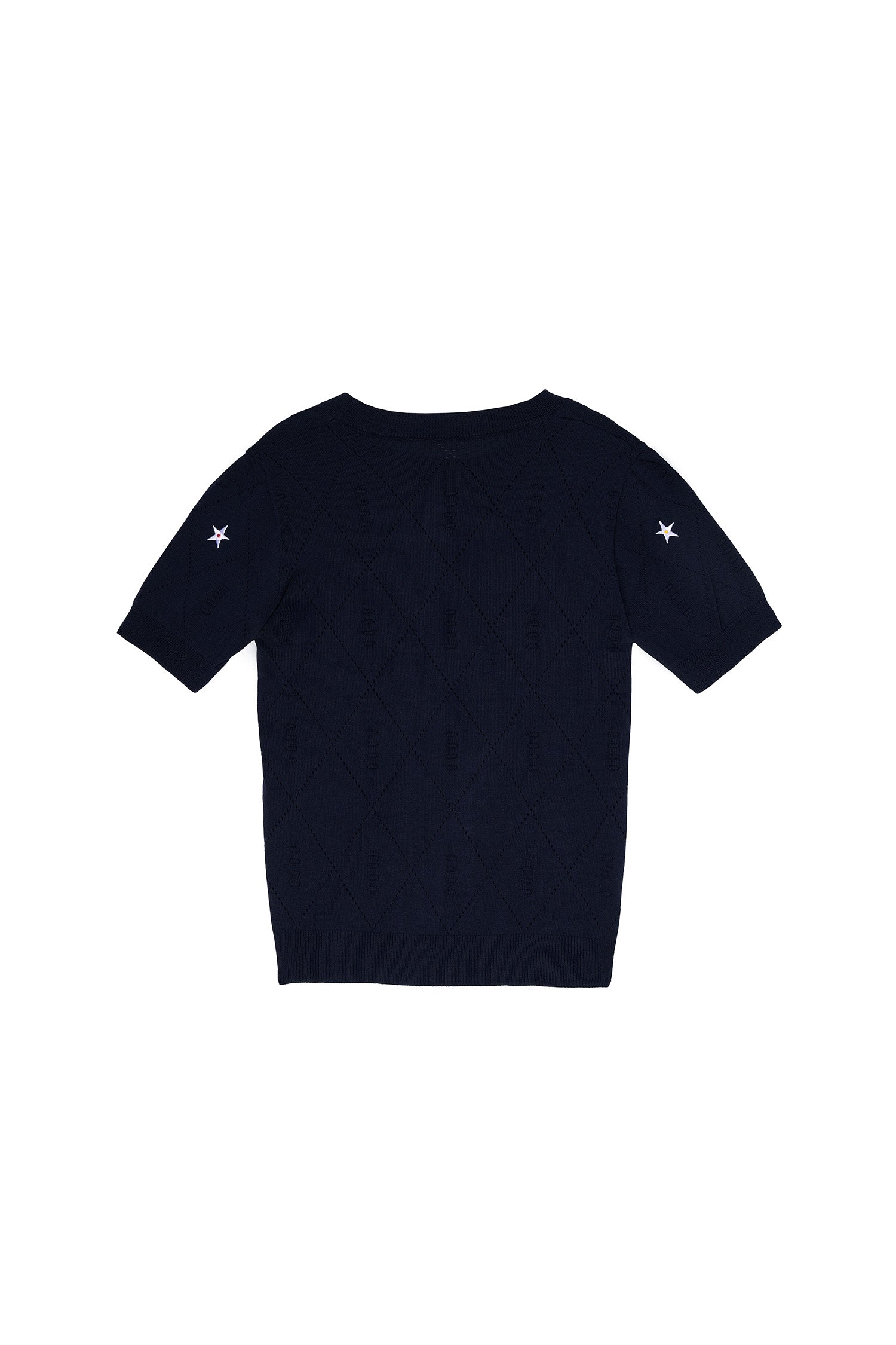 Pentagram Embroidery Openwork Knit Top - 2 Colors Available - liwisi