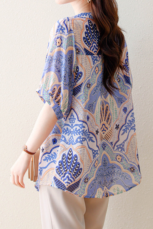 Skipper Collar Printed Short Sleeve Tunic - liwisi