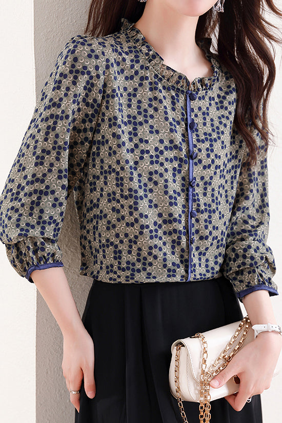 Ruffle Collar Dot Pattern Blouse - liwisi