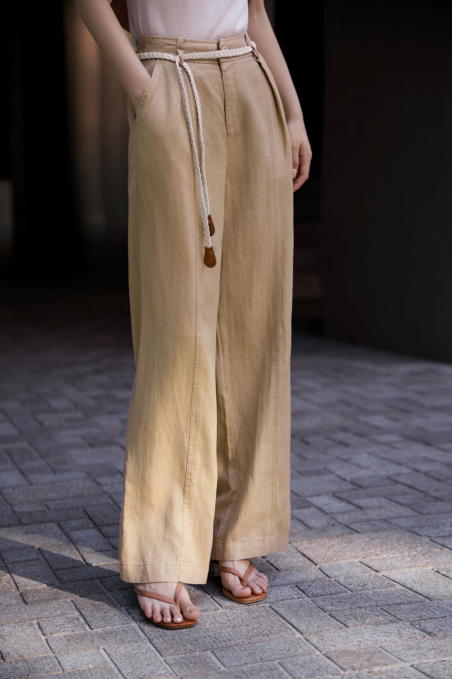 Woven Belt Casual Maxi Pants - 3 Colors Available - liwisi