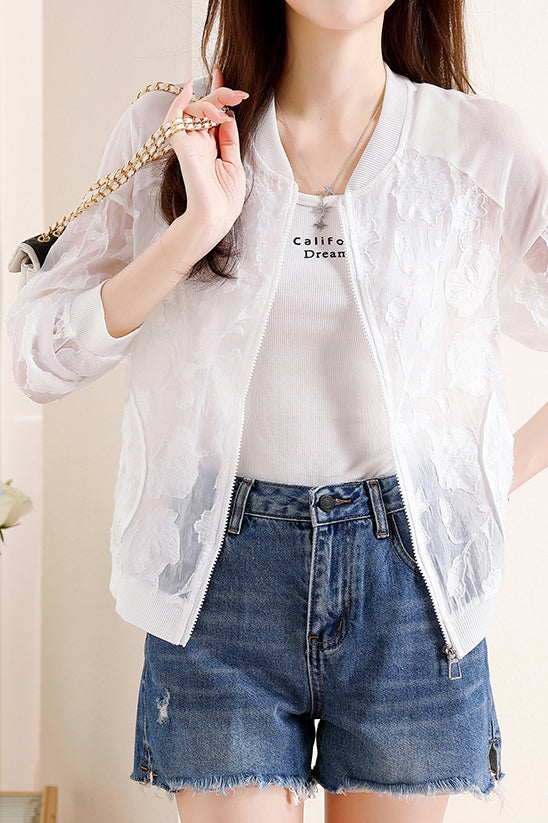Embroidered Jacquard Drop Shoulder Sun Protection Sukajan - liwisi